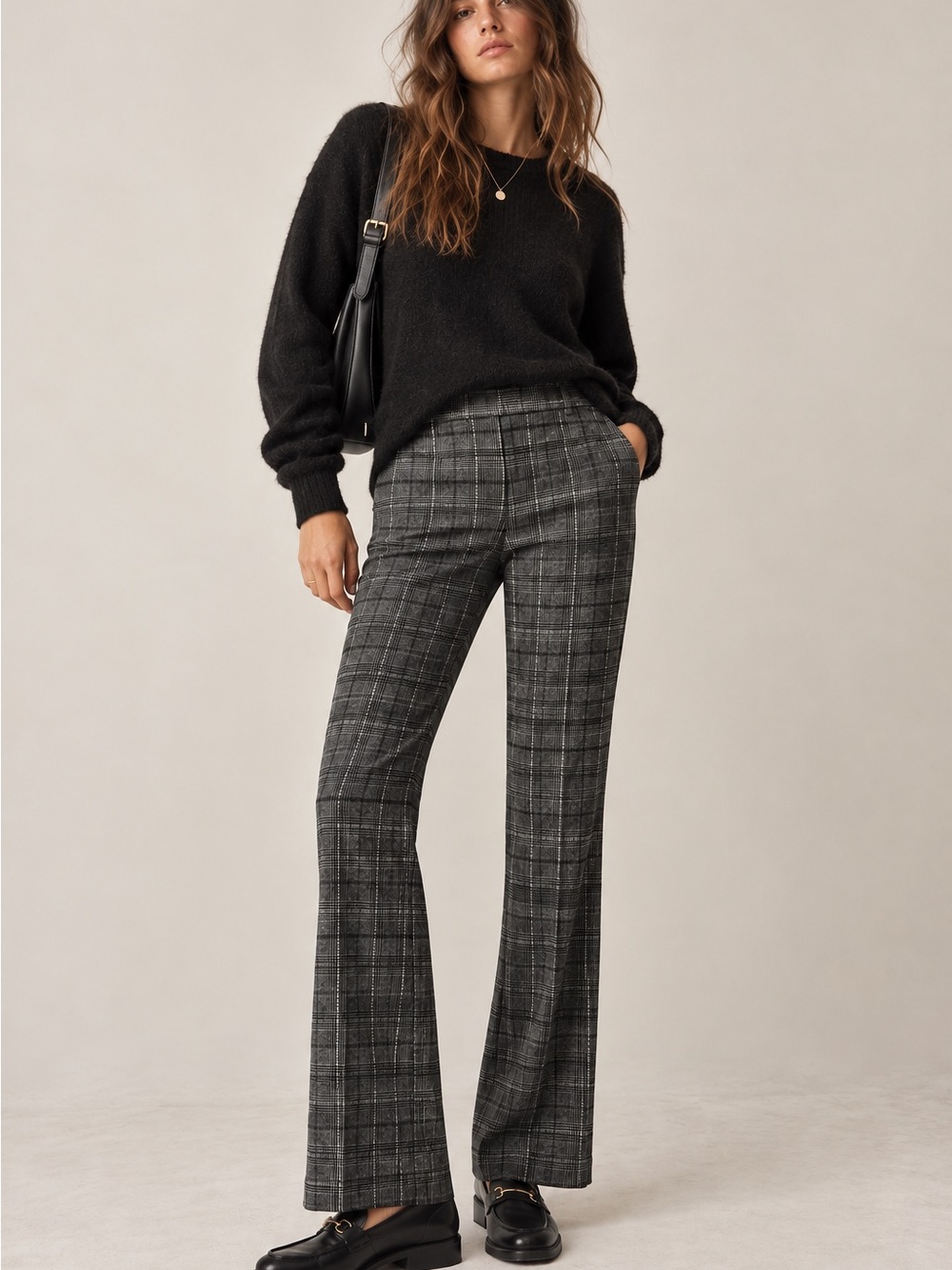Ann Taylor Plaid Trousers 4P NWT Petite Gray Black Preppy Dark Academia Business